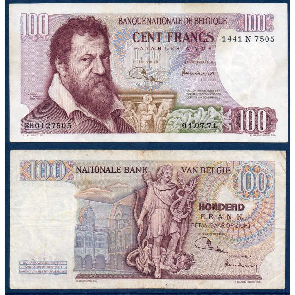 Belgique Pick N°134b, Billet de banque de 100 Franc Belge 1970-1975