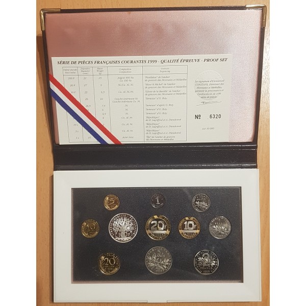Coffret BE France 1999 pièces de monnaies en Franc
