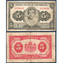 Luxembourg Pick N°43b, TB Billet de banque de 5 Francs 1944
