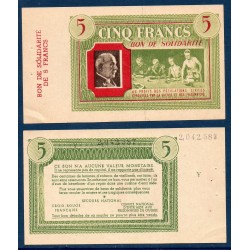 Bon de Solidarité, billet de 5 francs Petain, Neuf avec souche,  1941-1944