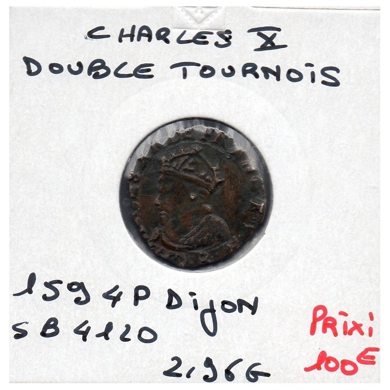 Double tournois 1594 P Dijon Charles X pièce de monnaie royale