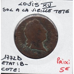 Sol à la vieille tête 1772 D Lyon Louis XV pièce de monnaie royale