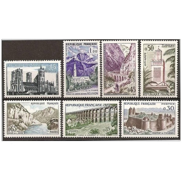 Timbre Yvert No 1235-1241 France série touristique