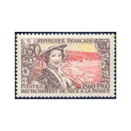 Timbre France Yvert No 1247 Ratachement de la Savoie et du comté de Nice