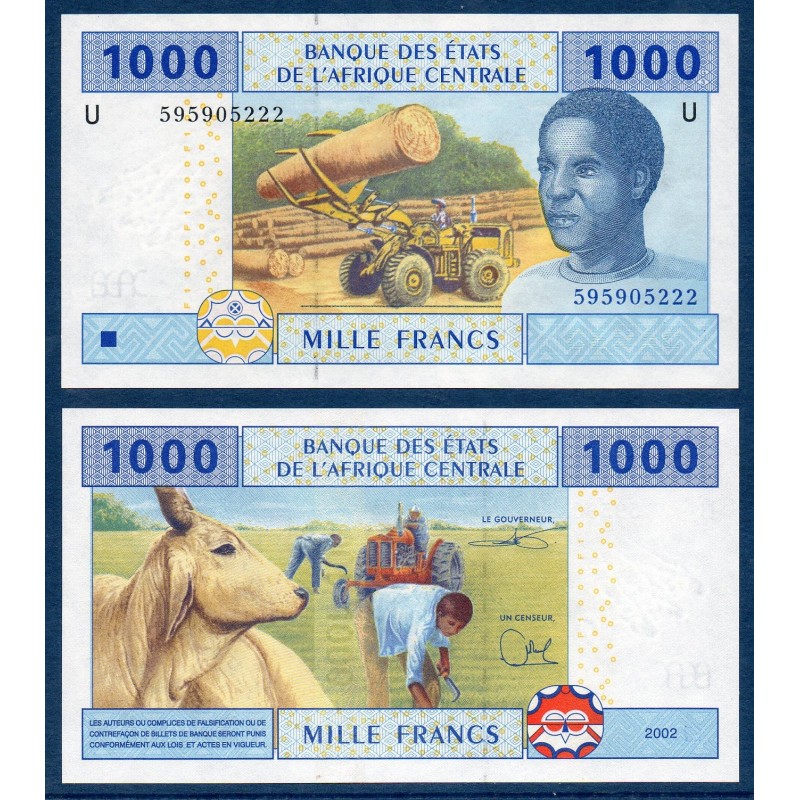 Afrique Centrale Pick 207Ud pour le Cameroun, Billet de banque de 1000 Francs CFA 2002