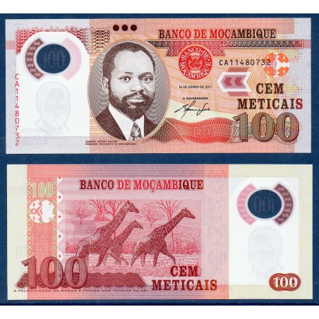 Mozambique P.151a, Neuf, Billet de 100 meticais 2011 Girafes