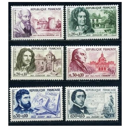 Timbre Yvert No 1257-1262 France série personnages célébres