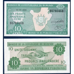 Burundi Pick N°33d, Billet de banque de 10 francs 1997-2003