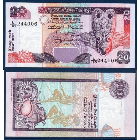 Sri Lanka Pick N°109b, Billet de banque de 20 Rupees 2001