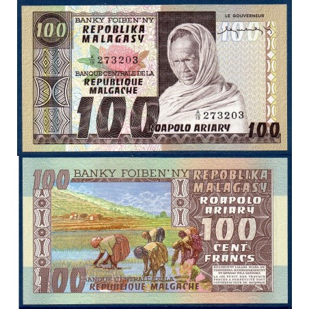 Madagascar P.63, Neuf, Billet de 100 ariary 1974-1975 Rizière