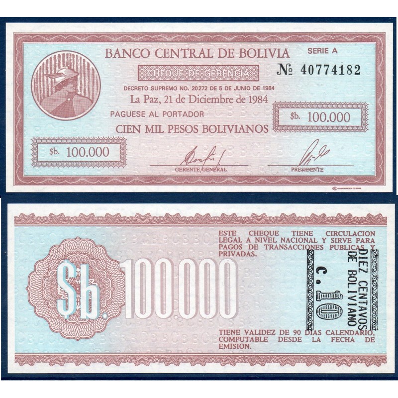 Bolivie Pick N°197, Billet de banque de 10 centavos Pesos 1987