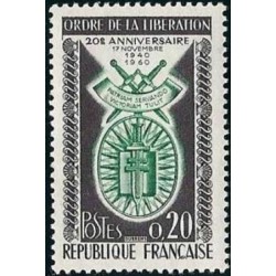Timbre France Yvert No 1272 Ordre de la libération 20e anniversaire