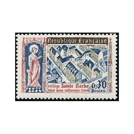 Timbre France Yvert No 1280 Sainte Barbe à Paris 5e centenaire