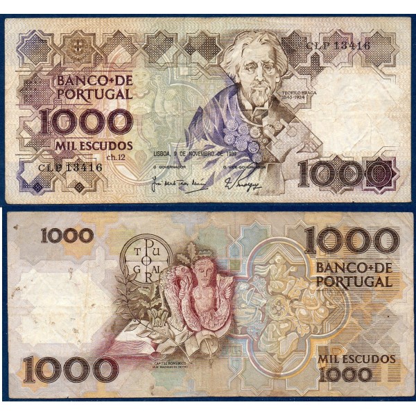 Portugal Pick N°181f, TB Billet de banque de 1000 Escudos 9.11.1989