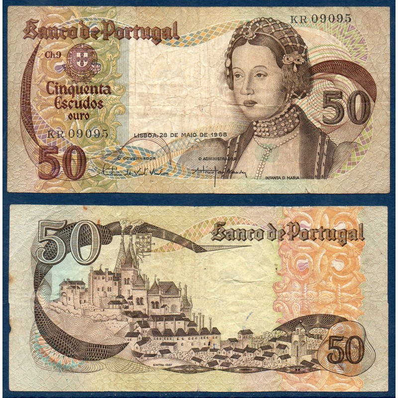 Portugal Pick N°174a, TB- Billet de banque de 50 Escudos 1968