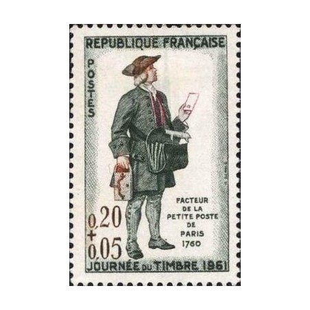 Timbre France Yvert No 1285 journée du timbre, le facteur de la petite poste de Paris
