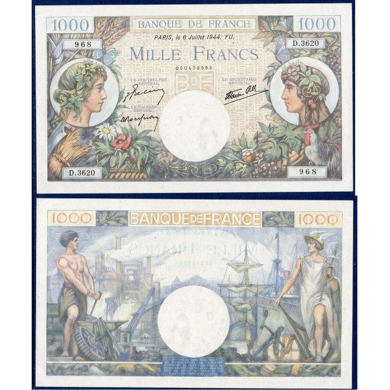 1000 Francs Commerce et industrie Neuf 6.7.1944 Billet de la banque de France