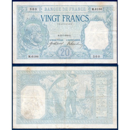 20 Francs Bayard TTB- 13.1.1919 Billet de la banque de France