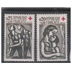 Timbre Yvert No 1323-1324 France paire croix rouge