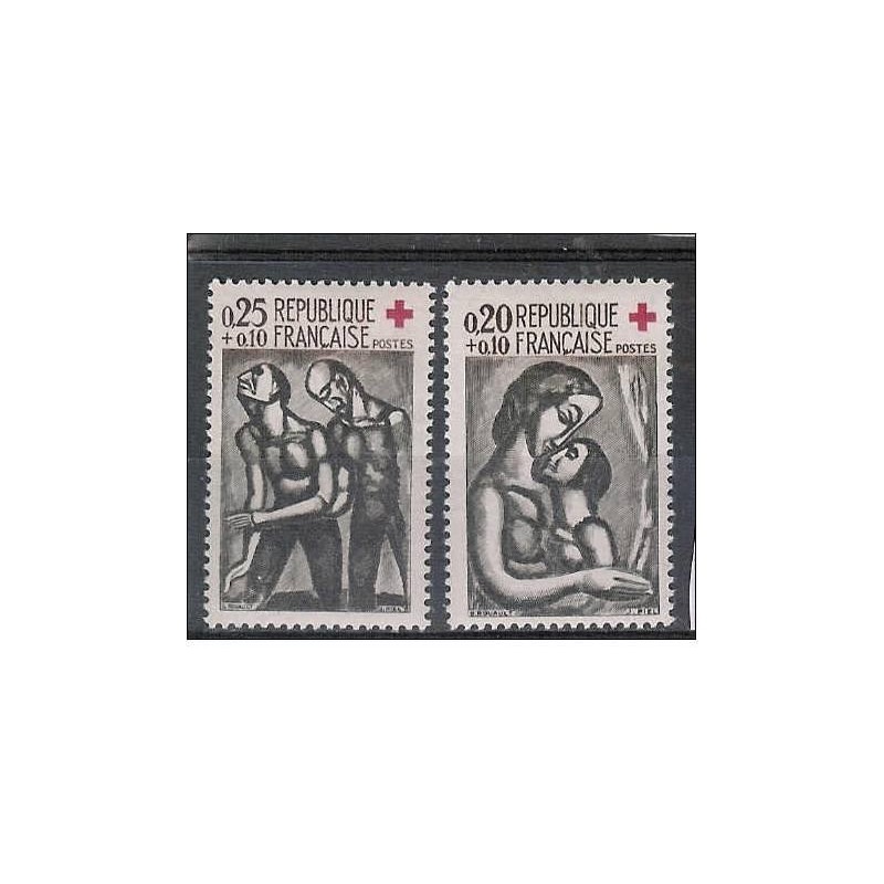 Timbre Yvert No 1323-1324 France paire croix rouge