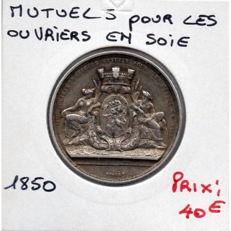 Jeton Mutuels pour les ouvriers en soie Lyon argent, Caqué Poncet 1850 sans poinçon
