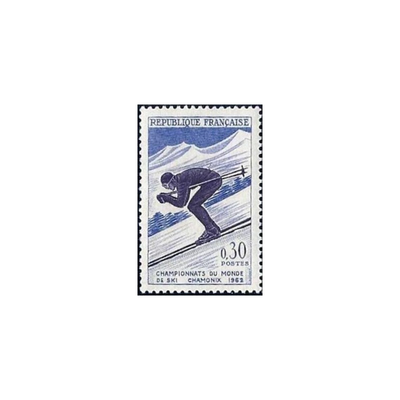 Timbre France Yvert No 1326 Chamonix, championnat du monde de ski