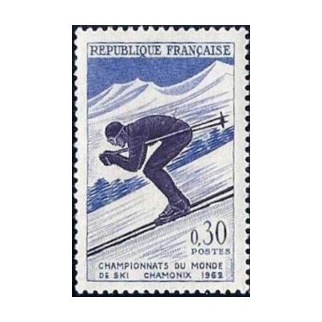 Timbre France Yvert No 1326 Chamonix, championnat du monde de ski