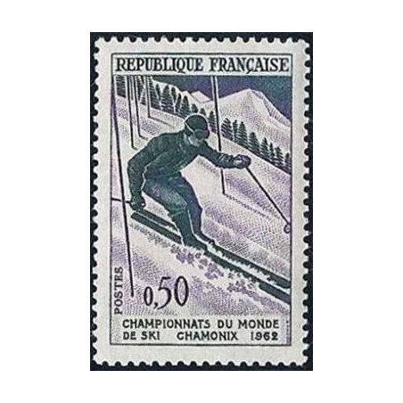 Timbre France Yvert No 1327 Chamonix, championnat du monde de ski