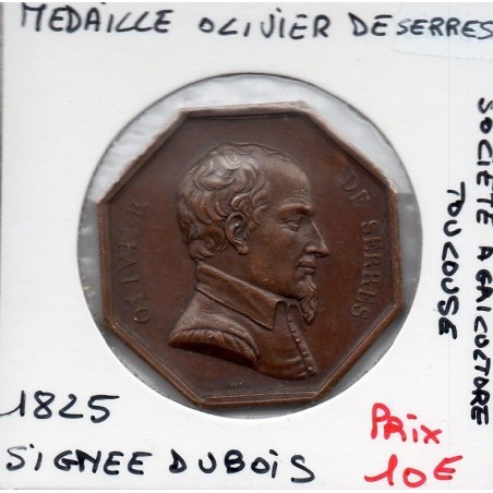 Medaille Olivier de Serres Toulouse, Dubois 1825 refrappe poinçon abeille