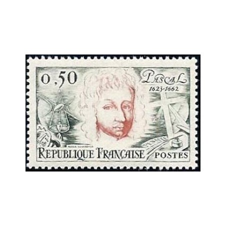 Timbre France Yvert No 1344 Blaise Pascal, tricentenaire de la mort