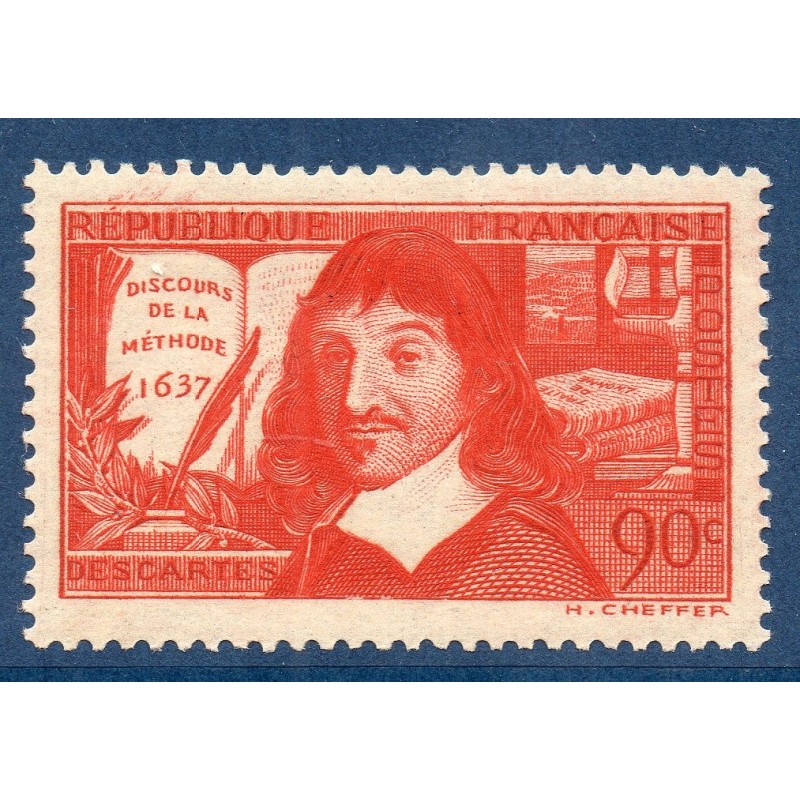 Timbre France Yvert No 342 Descartes, Discours de la méthode neuf **