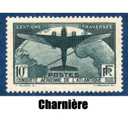 Timbre France Yvert No 321 Traversée de l'atlantique sud vert neuf * avec charnière