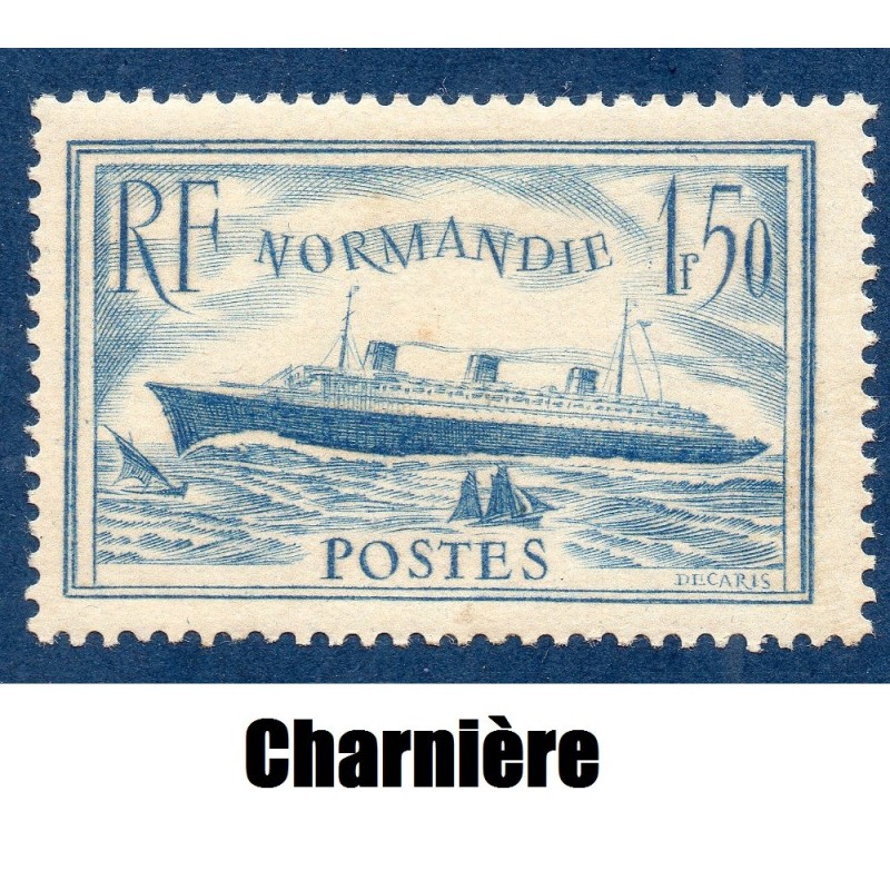 Timbre France Yvert No 300 Paquebot Normandie Bleu Ciel neuf * avec charnière