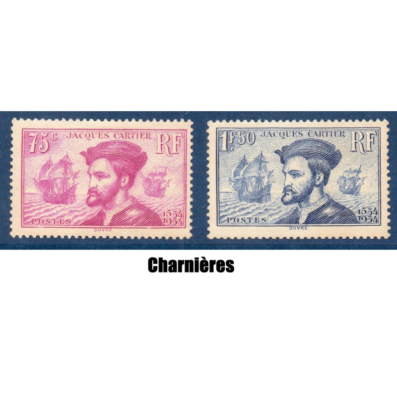 Timbre France Yvert No 296-297 Jacques Cartier neuf * avec charnière