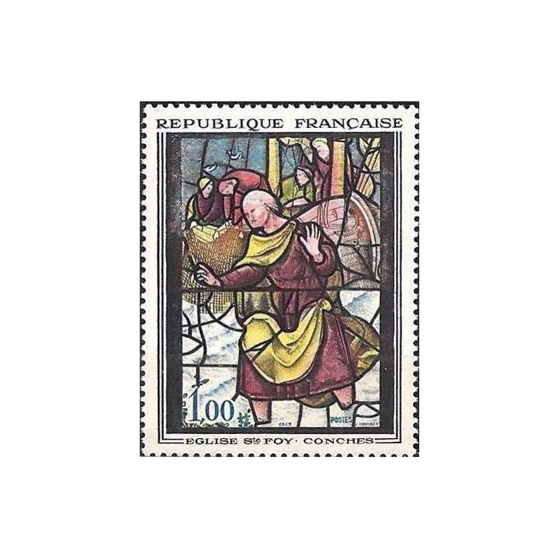 Timbre France Yvert No 1377 Conches, vitrail de l'église Sainte Foy