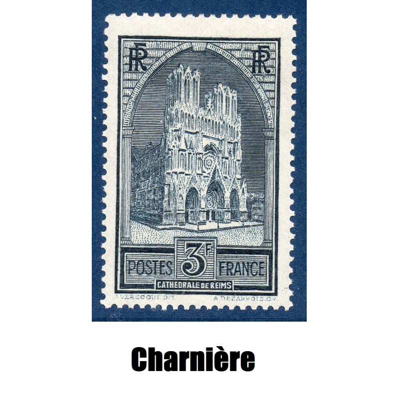 Timbre France Yvert No 259 Cathédrale de Reims Type I neuf * avec charnière