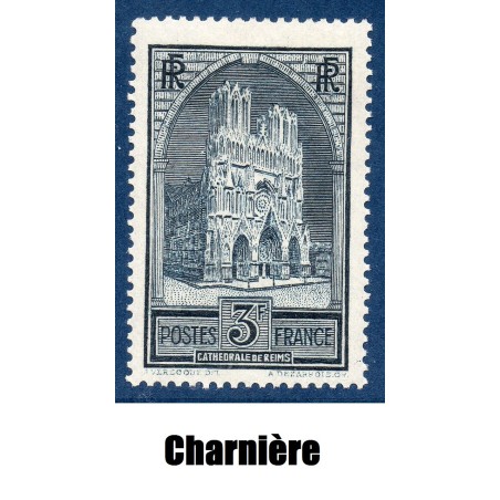 Timbre France Yvert No 259 Cathédrale de Reims Type I neuf * avec charnière