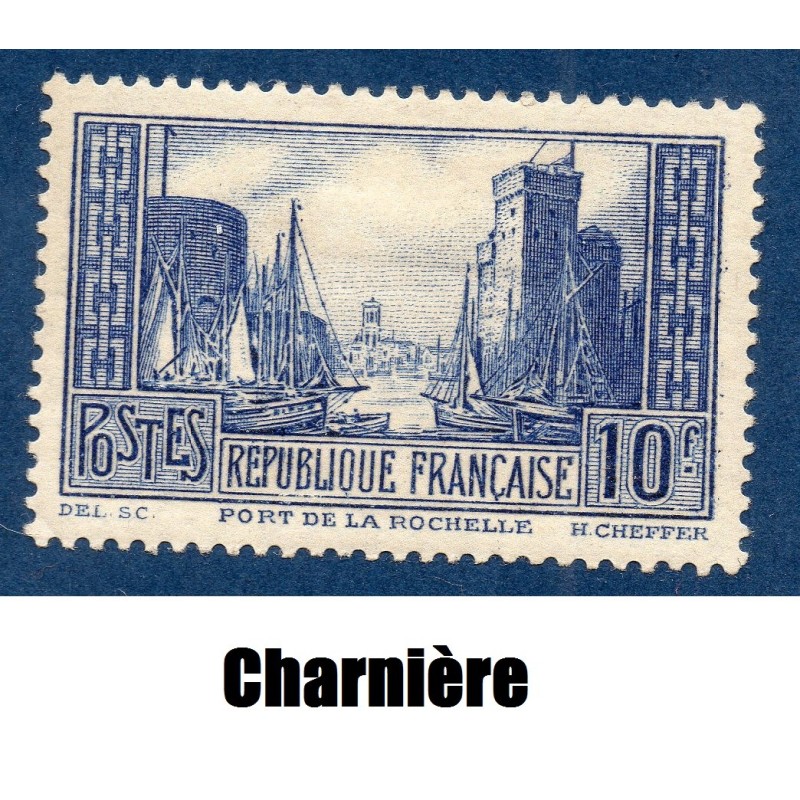 Timbre France Yvert No 261 Port de la rochelle Bleu Type III neuf * avec charnière
