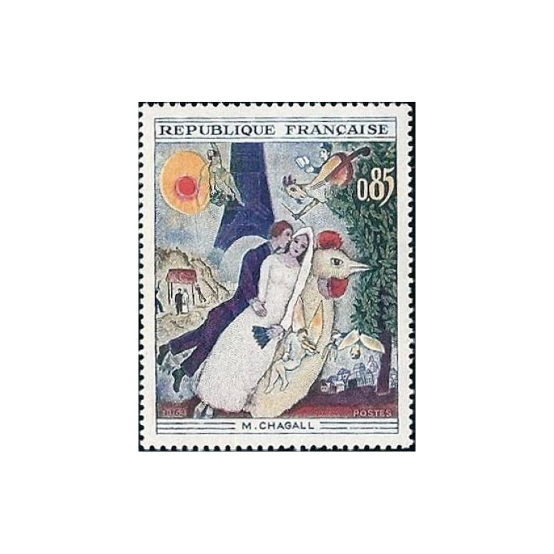 Timbre France Yvert No 1398 Chagall, les mariés de la Tour Eiffel