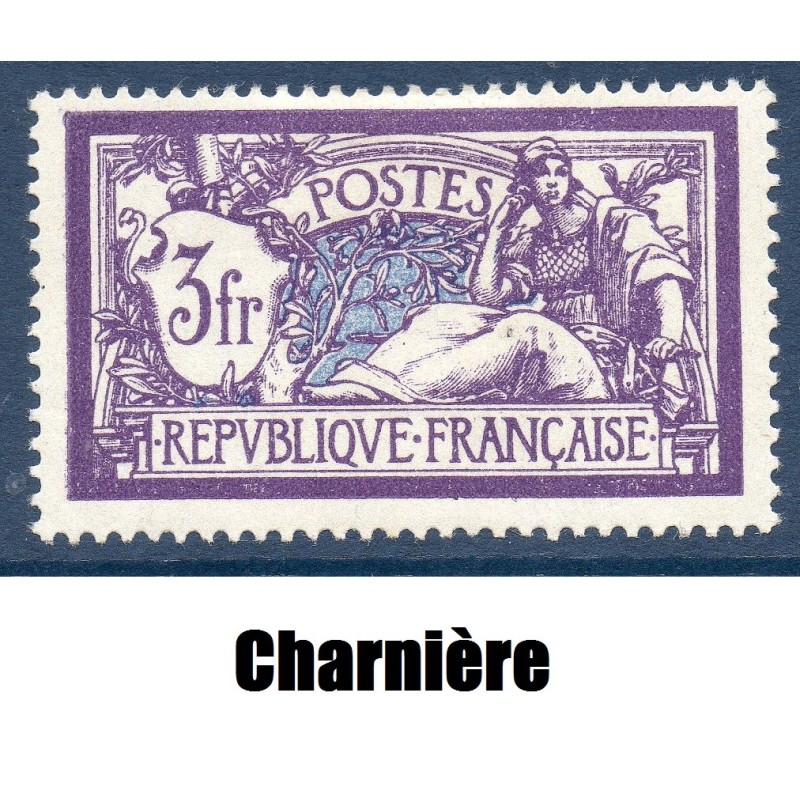 Timbre France Yvert No 206 merson 3 francs violet et bleu neuf * avec charnière