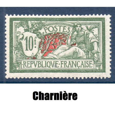 Timbre France Yvert No 207 merson 10 francs vert et rouge neuf * avec charnière