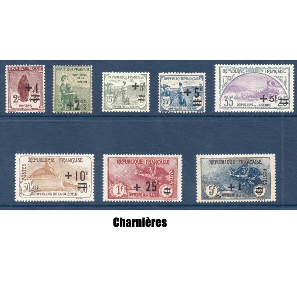 Timbre France Yvert No 162-169 Orphelins de la guerre surchargé neuf * avec charnière