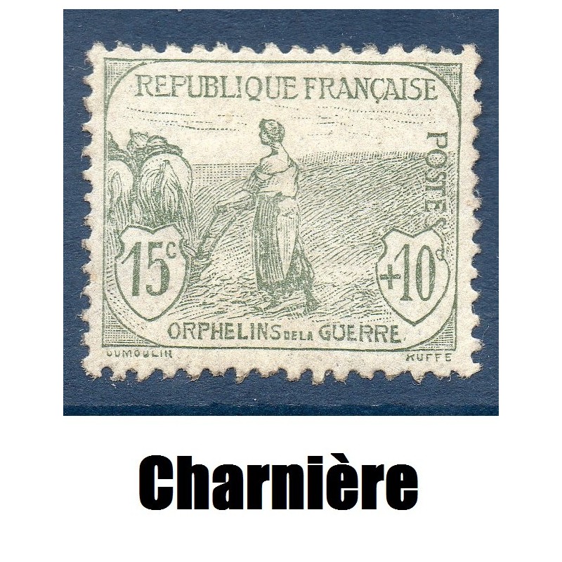 Timbre France Yvert No 150 Orphelin de la Guerre gris-Vert neuf * avec charnière