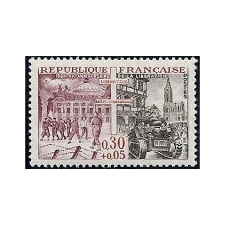 Timbre France Yvert No 1410 Libération de Paris et Strasbourg