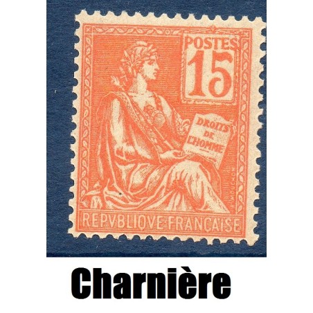 Timbre France Yvert No 117 Mouchon Type II 15c Orange neuf * avec Charnière