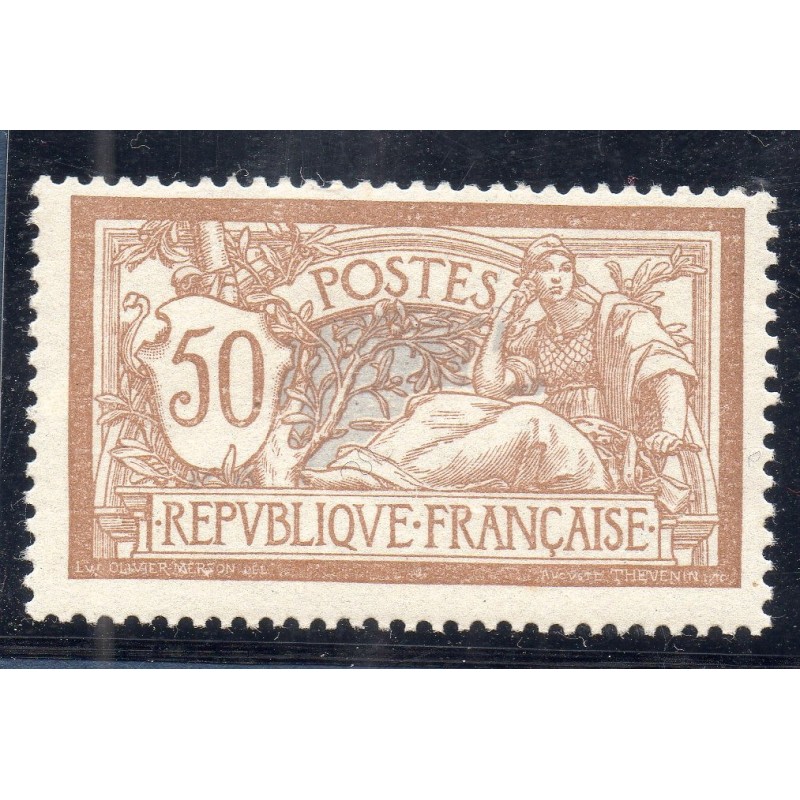 Timbre France Yvert No 120 paille Type Merson 50c Brun et Gris neuf **