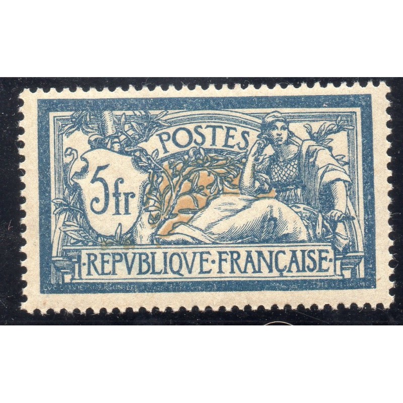 Timbre France Yvert No 123 infime point Type Merson 5F bleu et chamois neuf **