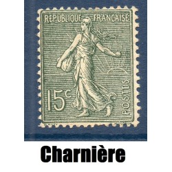 Timbre France Yvert No 130 semeuse lignée 15c vert gris neuf * avec charnière