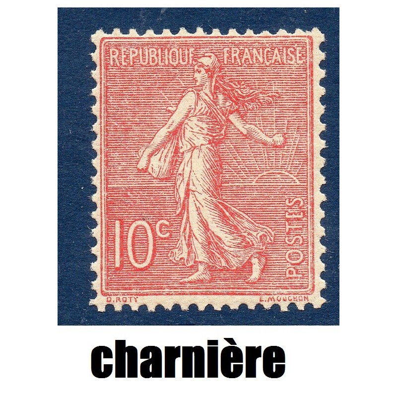 Timbre France Yvert No 129 semeuse lignée 10c rose neuf * avec charnière