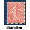 Timbre France Yvert No 129 semeuse lignée 10c rose neuf * avec charnière